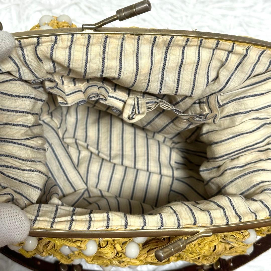 美品✨ジャマンピュエッシュ がま口 ビーズ ワンショルダーバッグ ラフィア カゴ