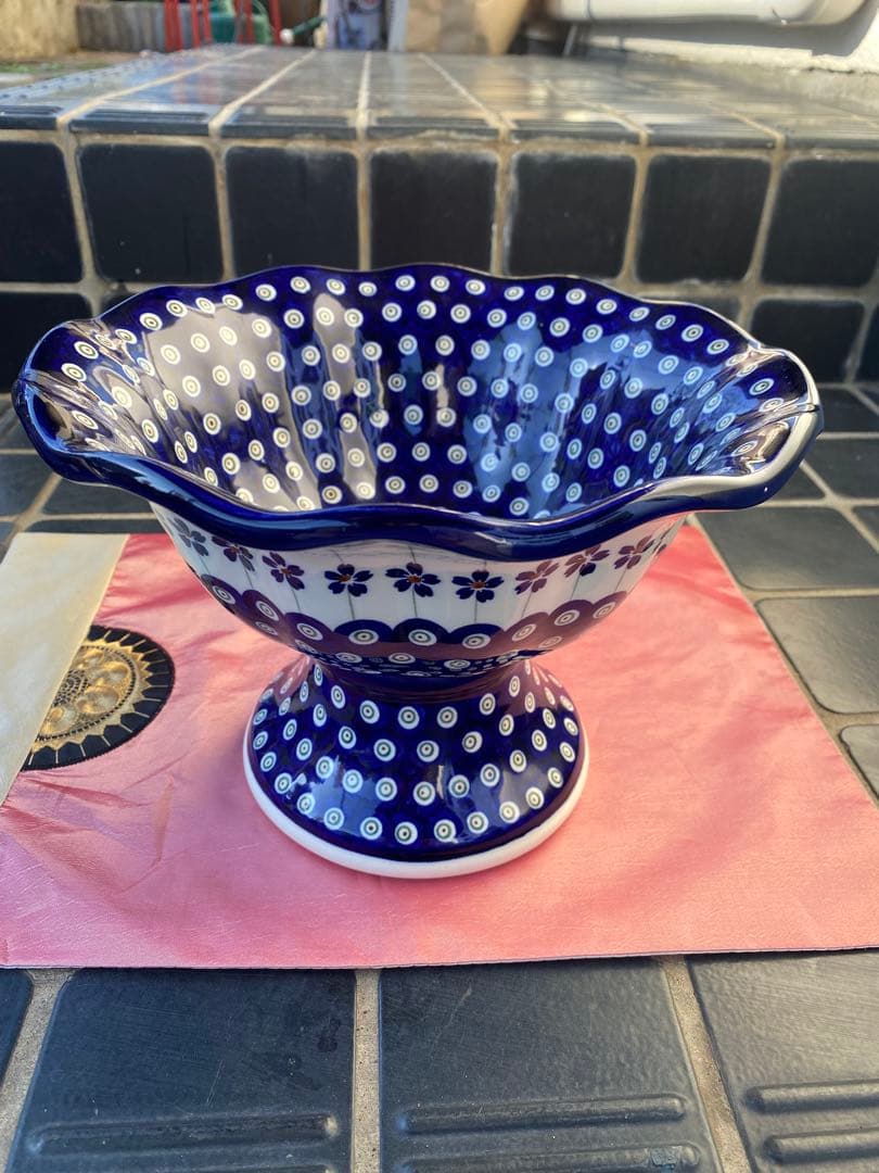 ポーリッシュポタリー[ポーランド食器・陶器] 脚付ボウル