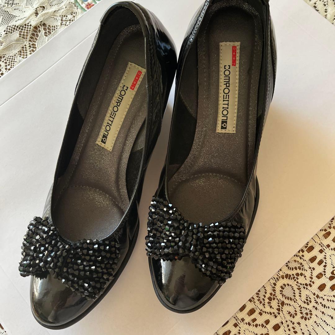 メーメさま専用[未使用]composition9 リボンビジューエナメルパンプス