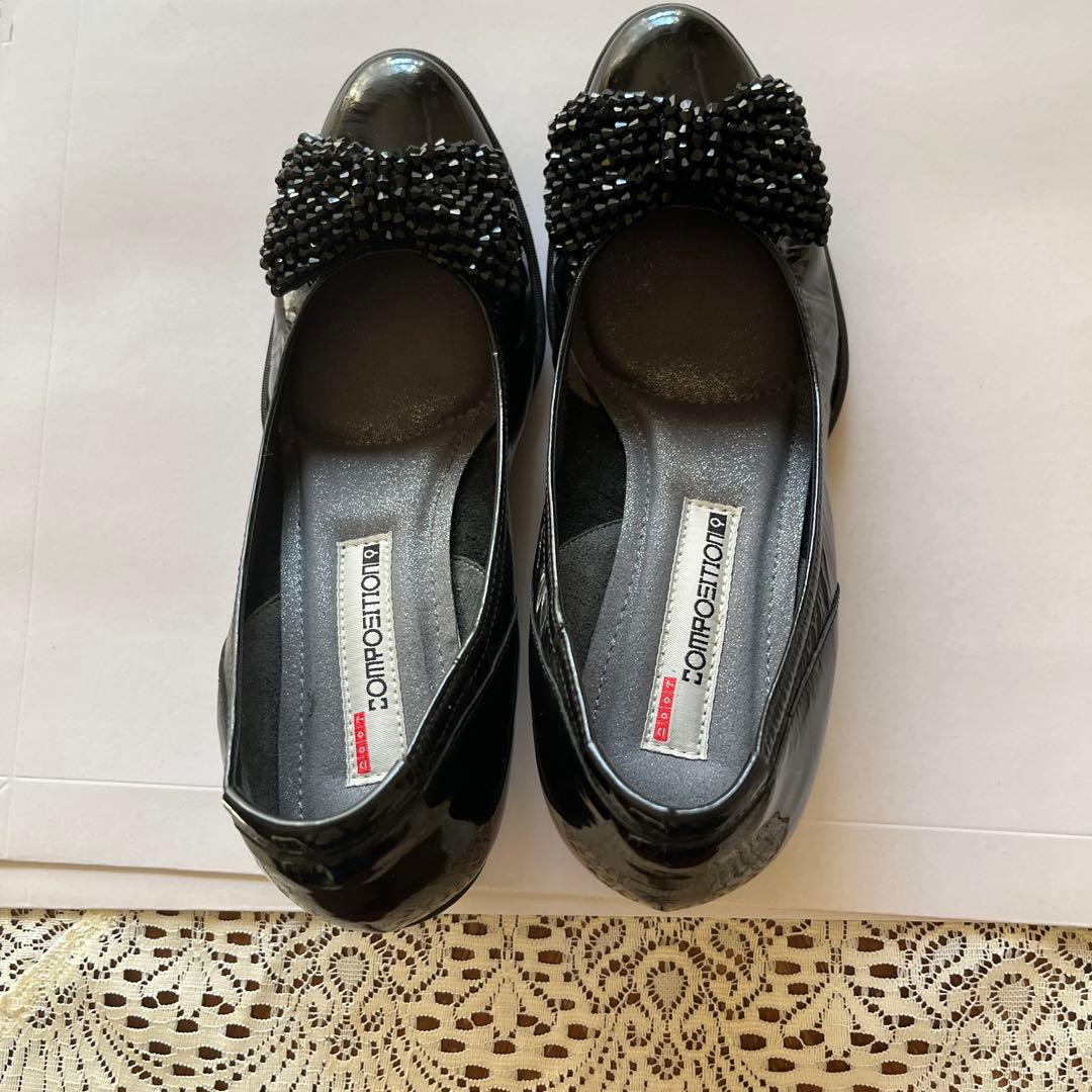 メーメさま専用[未使用]composition9 リボンビジューエナメルパンプス