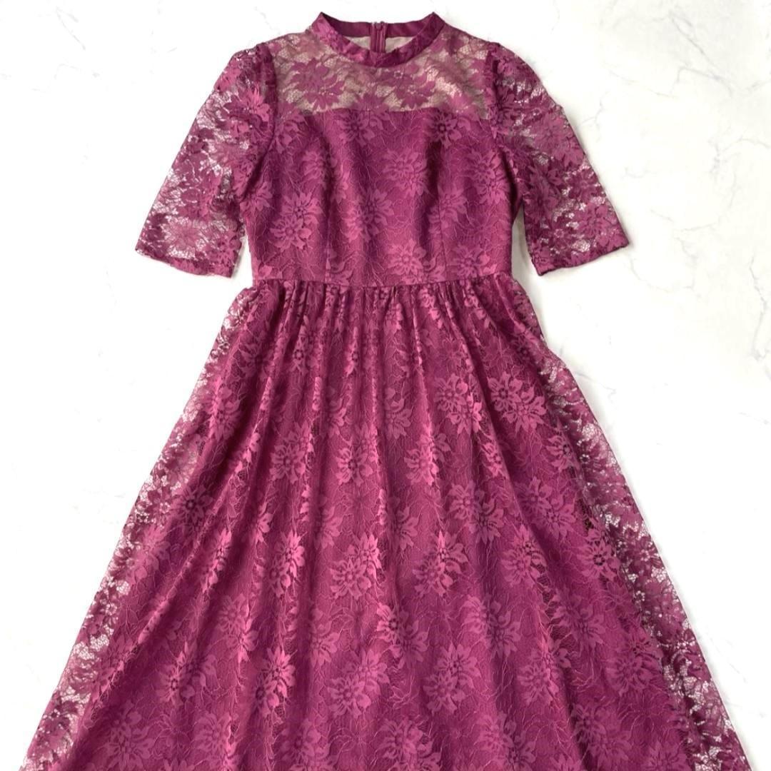 エメ AIMER プチハイネック袖付き花柄レースフィット＆フレアドレス Lサイズ