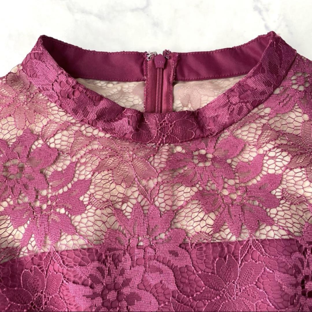 エメ AIMER プチハイネック袖付き花柄レースフィット＆フレアドレス Lサイズ