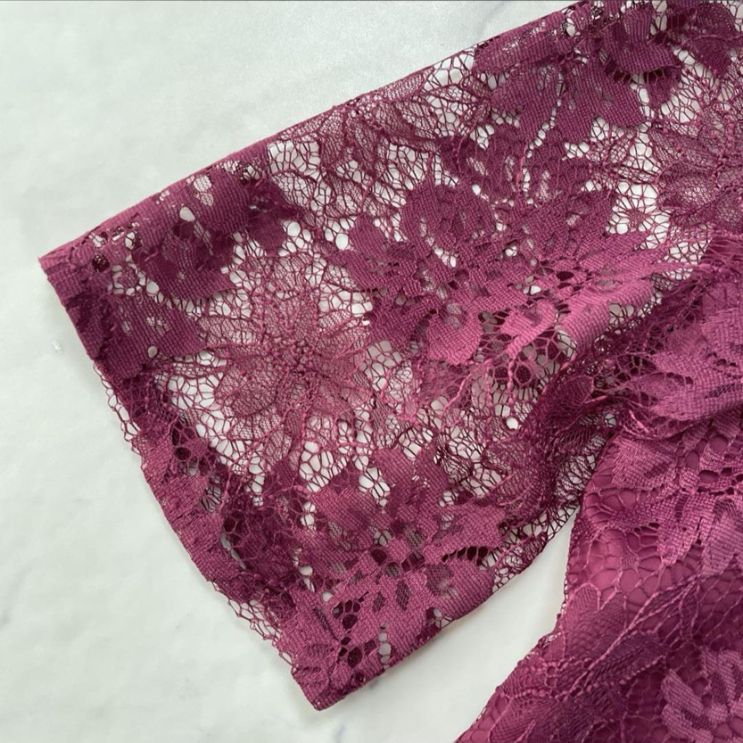 エメ AIMER プチハイネック袖付き花柄レースフィット＆フレアドレス Lサイズ