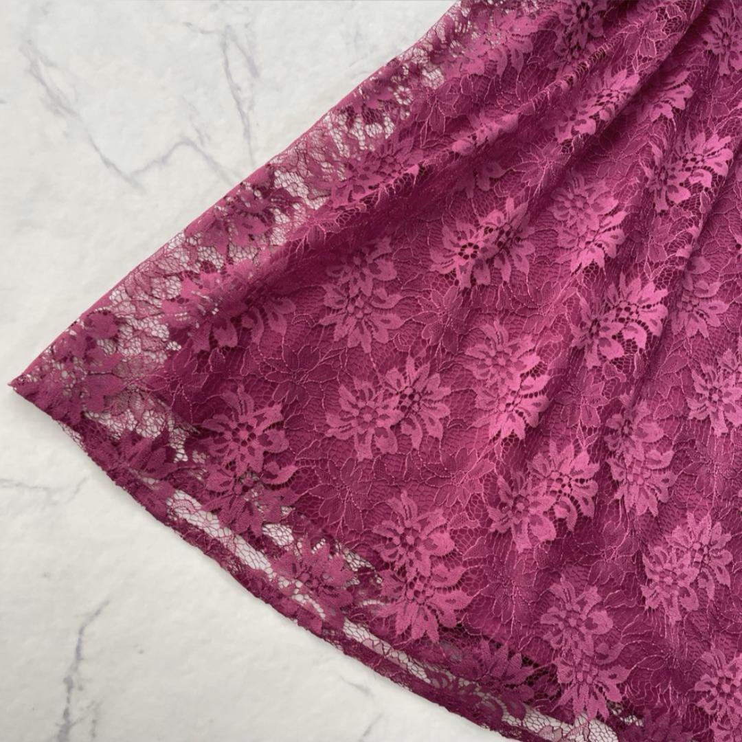 エメ AIMER プチハイネック袖付き花柄レースフィット＆フレアドレス Lサイズ