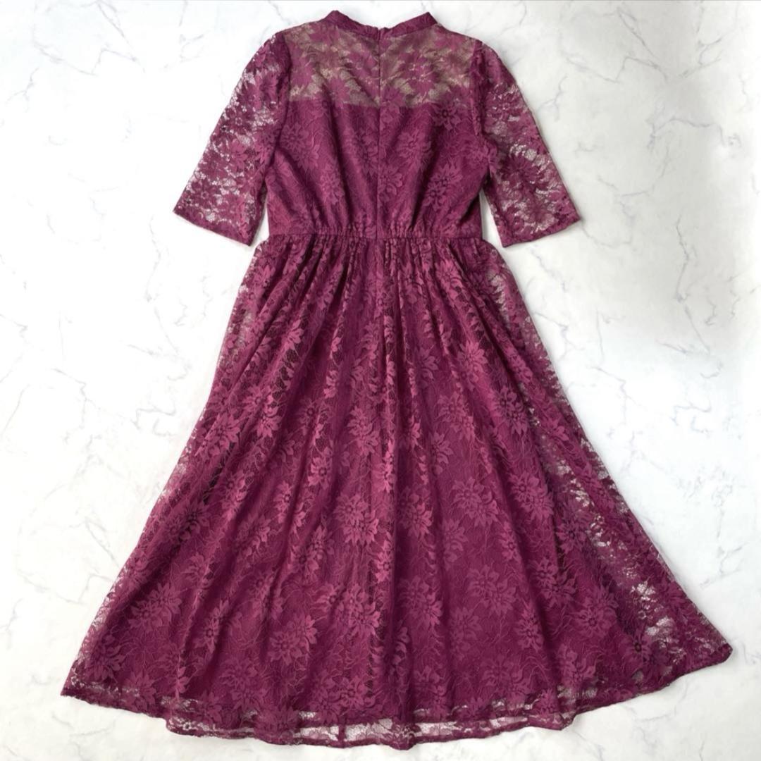 エメ AIMER プチハイネック袖付き花柄レースフィット＆フレアドレス Lサイズ