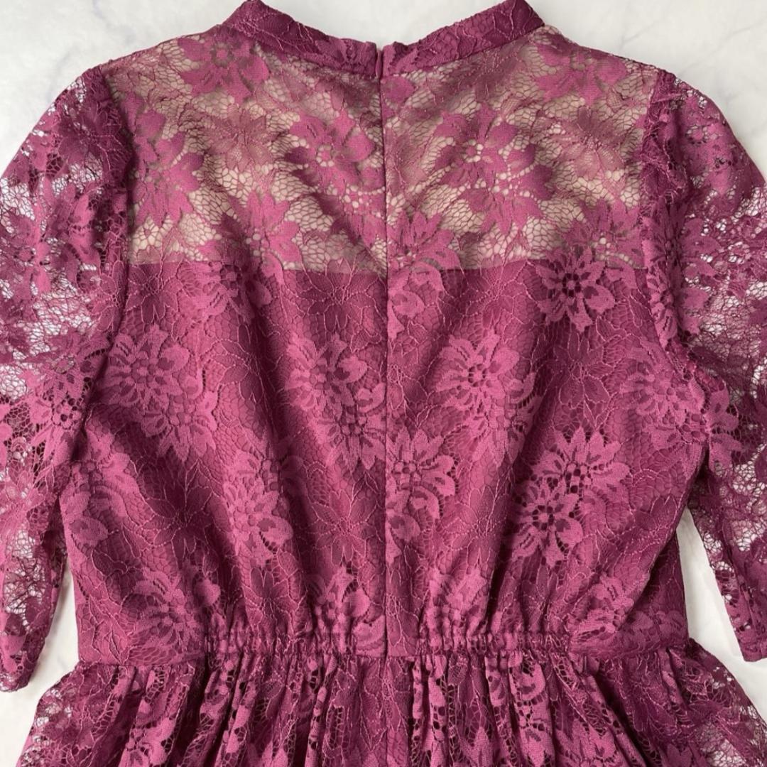 エメ AIMER プチハイネック袖付き花柄レースフィット＆フレアドレス Lサイズ