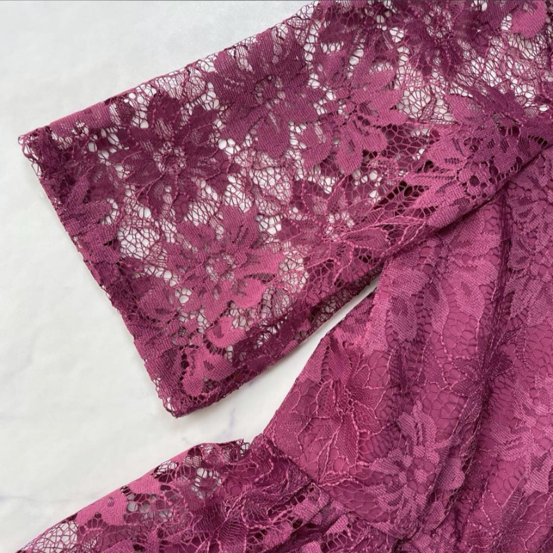 エメ AIMER プチハイネック袖付き花柄レースフィット＆フレアドレス Lサイズ