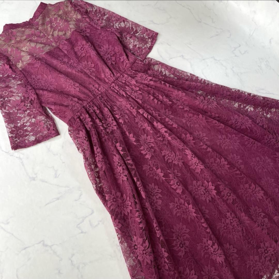 エメ AIMER プチハイネック袖付き花柄レースフィット＆フレアドレス Lサイズ