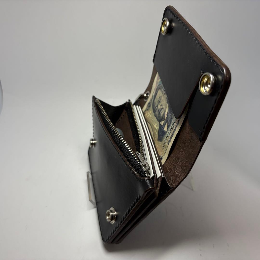 【本革】トラッカーウォレット　ショート　姫路レザー　茶心　ブラック　二つ折り財布