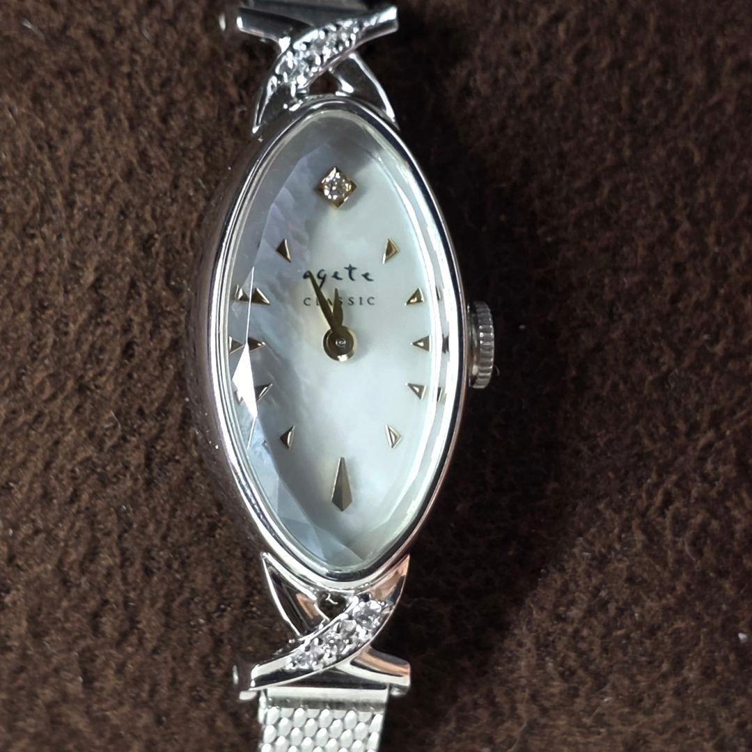 アガット agete オーバルフェイスジュエリーウォッチ 腕時計 K10 稼働品