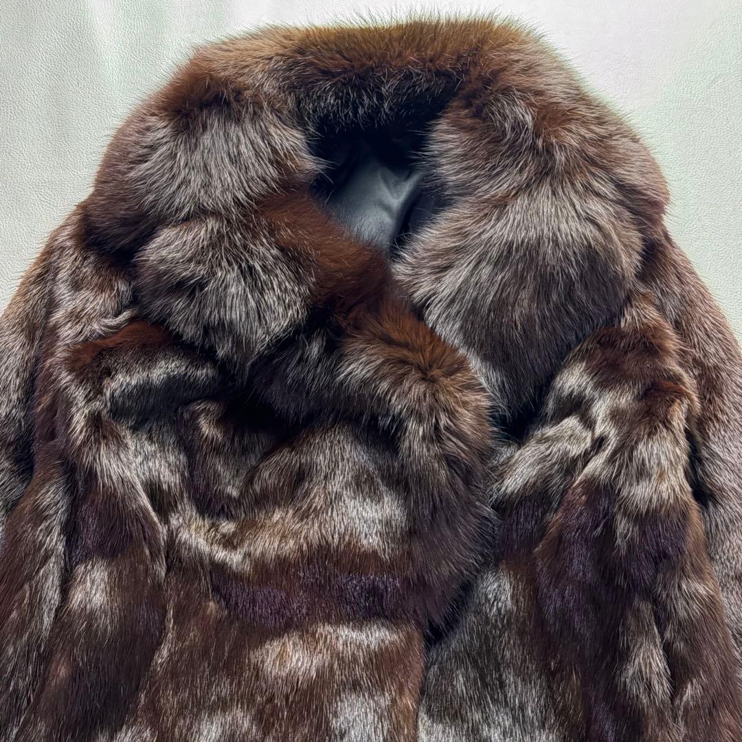 高級毛皮コート リアルファーコート ウィーゼル×フォックスファーセミロングコート