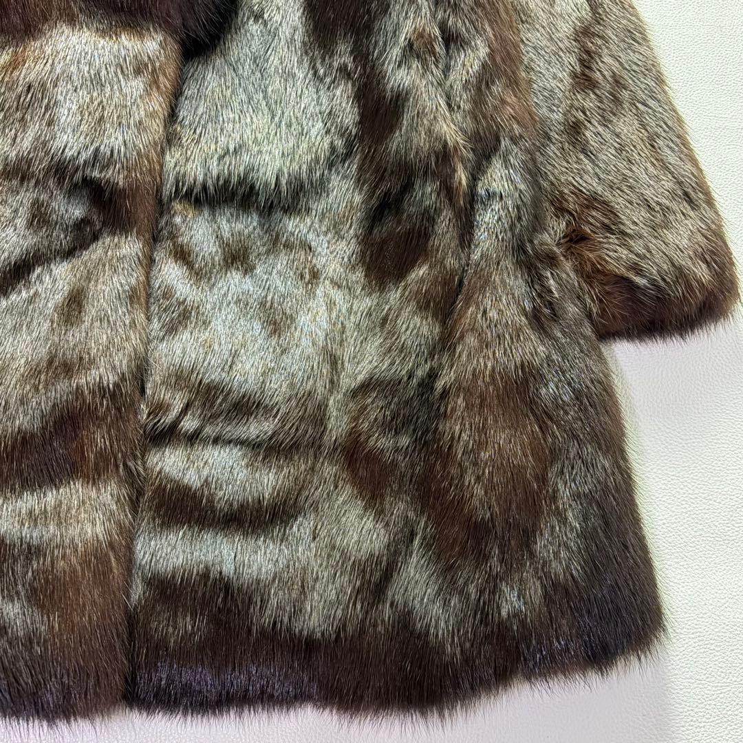 高級毛皮コート リアルファーコート ウィーゼル×フォックスファーセミロングコート