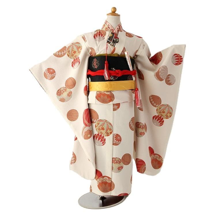 夢工房 7歳 女の子 着物 七五三　四つ身　手毬　クリーム