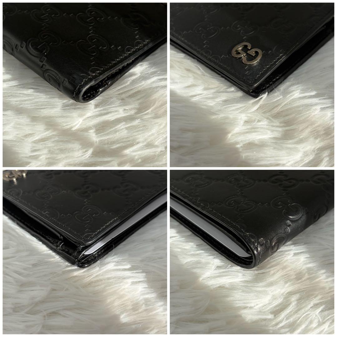 未使用級✨️ グッチ　二つ折り　シマ　小銭入れ　ドリアン　型押し　レザー　黒