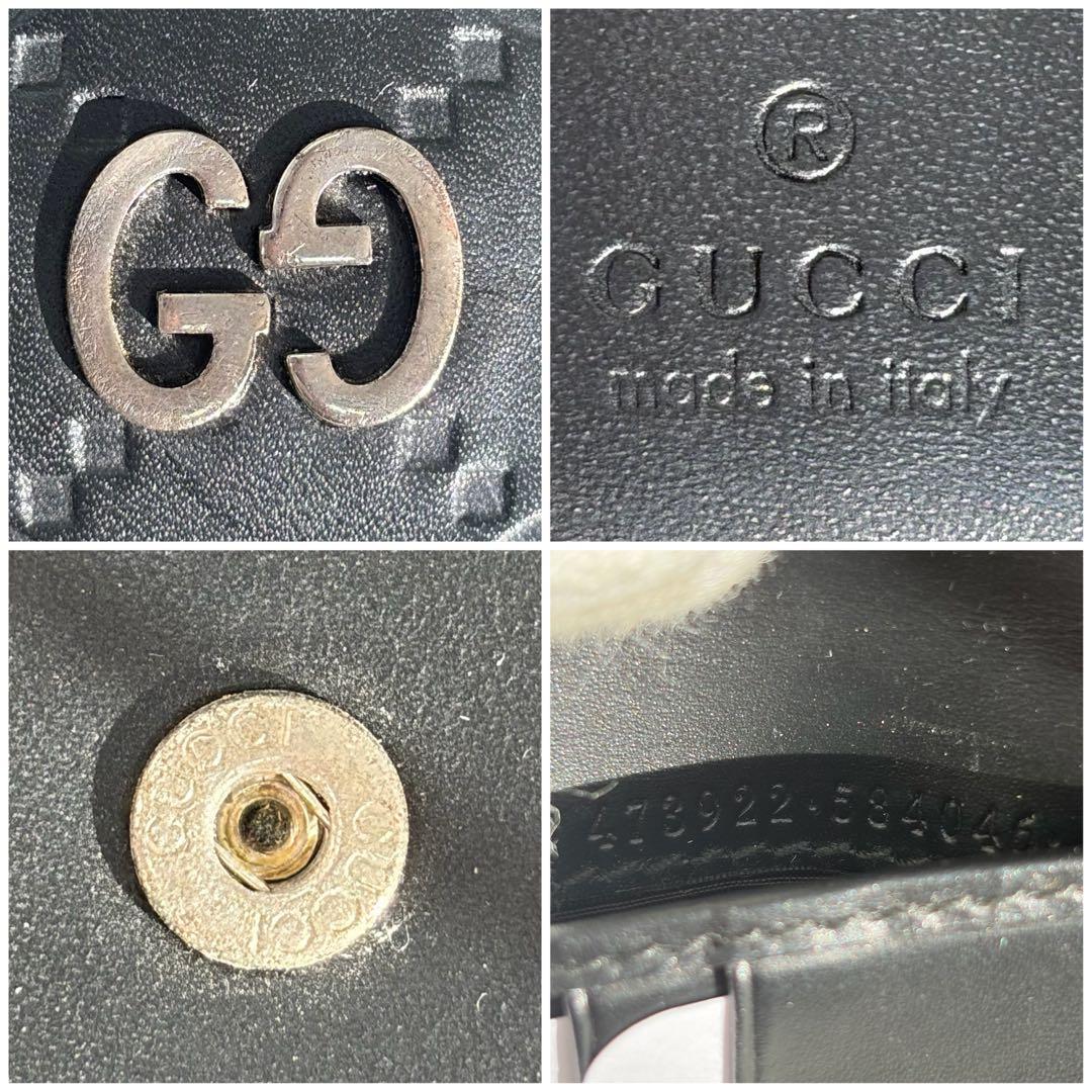 未使用級✨️ グッチ　二つ折り　シマ　小銭入れ　ドリアン　型押し　レザー　黒