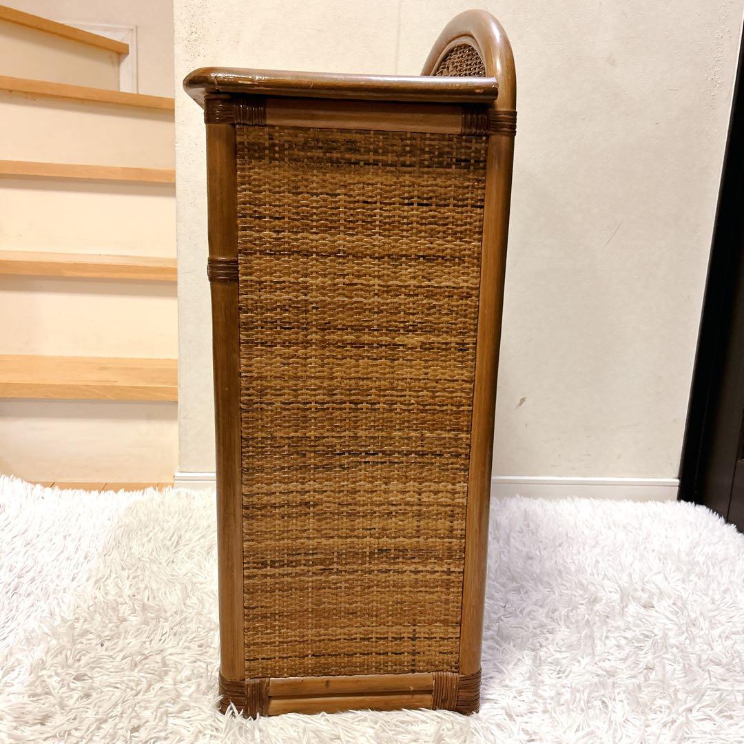 ラタン 籐家具 サイドボードチェスト ヴィンテージ ガラス扉 引き出し
