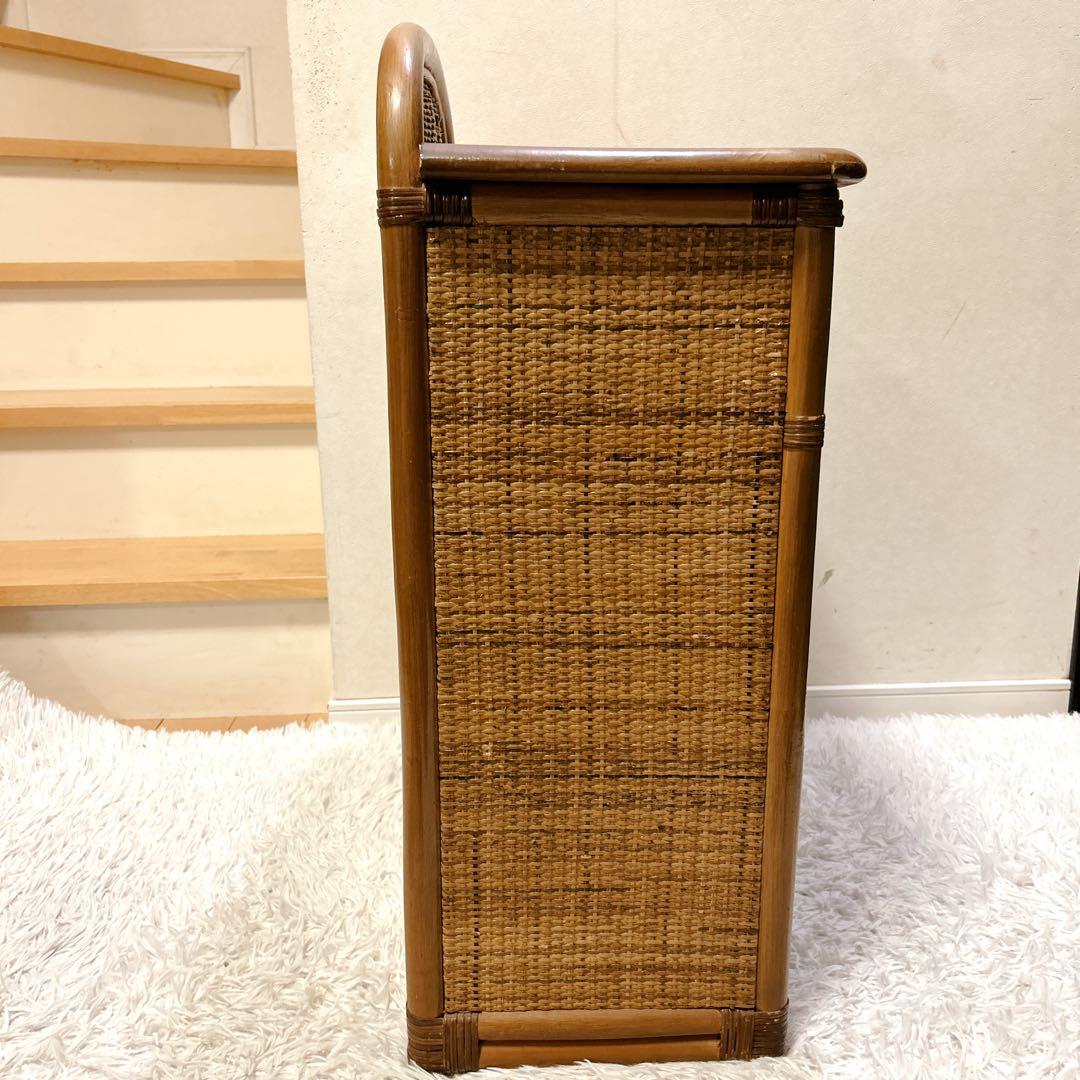 ラタン 籐家具 サイドボードチェスト ヴィンテージ ガラス扉 引き出し