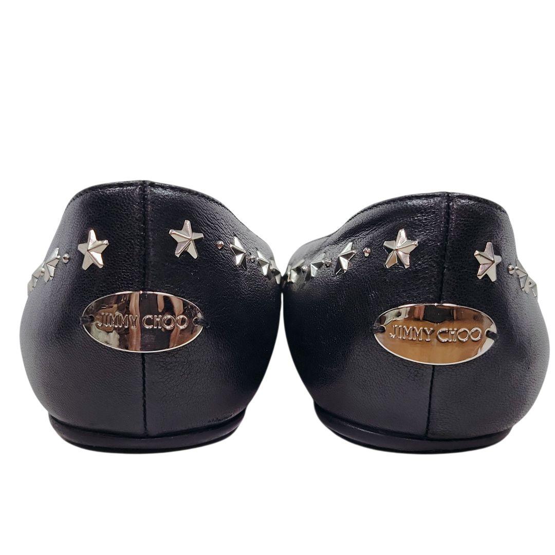 ジミーチュウ　パンプス　約24㌢　フラット　スタッズ　ポインテッドトゥ　レザー