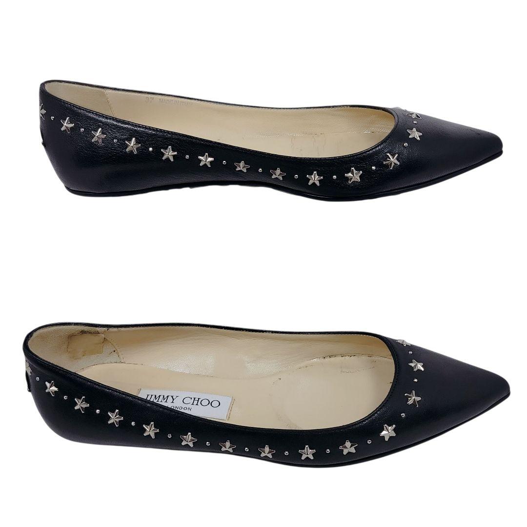 ジミーチュウ　パンプス　約24㌢　フラット　スタッズ　ポインテッドトゥ　レザー