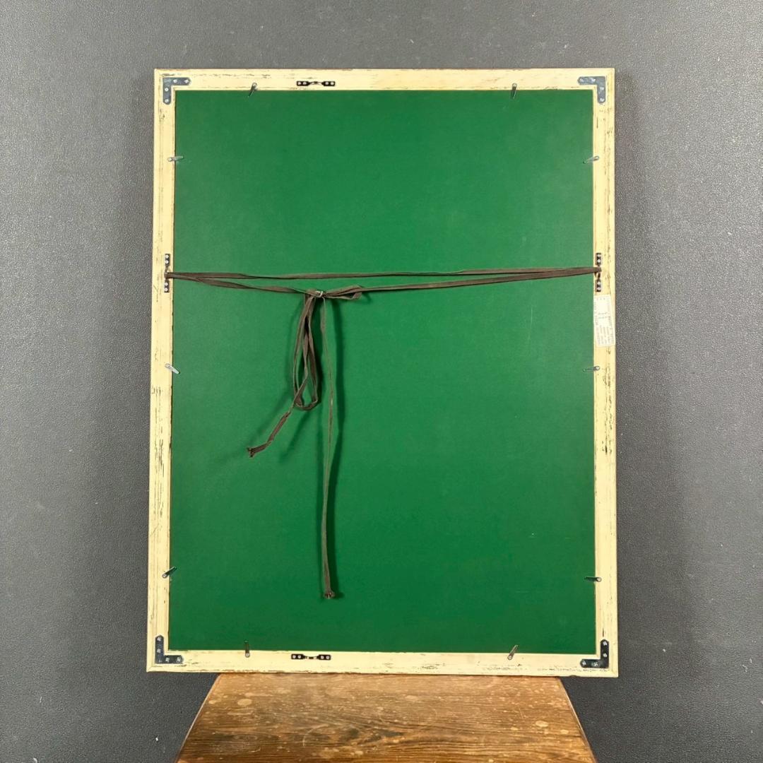 美品 リトグラフ 版画作品 白樺林と白猫 お洒落な額装 インテリア ネコ 可愛い