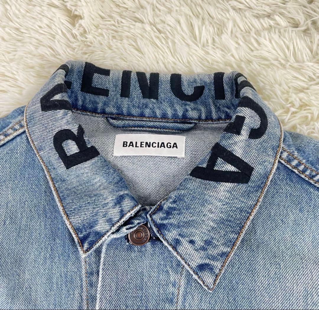 【美品】バレンシアガ ネックロゴ オーバーサイズ デニムジャケット 34