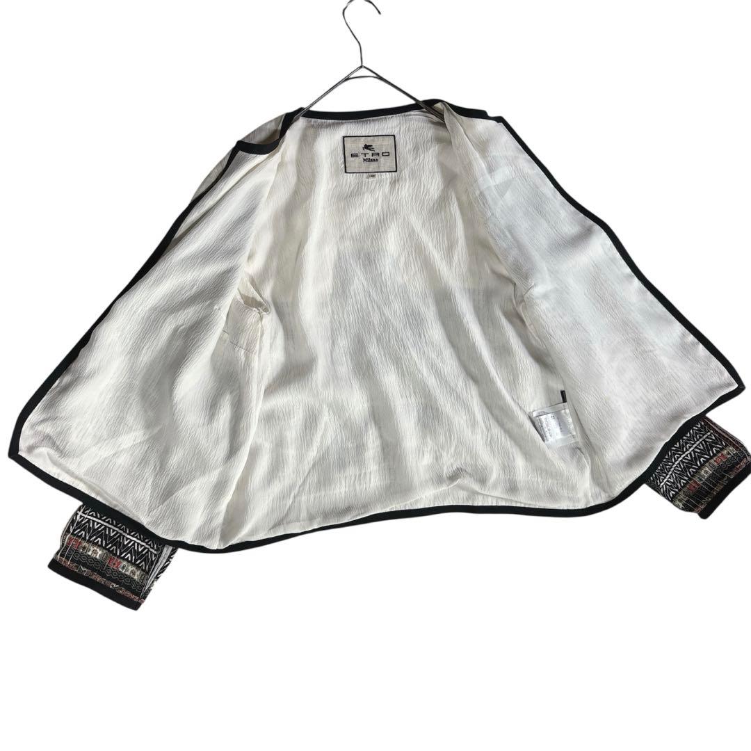 【極美品】 ETRO シルク ペイズリー 46 ノーカラージャケット プリーツ