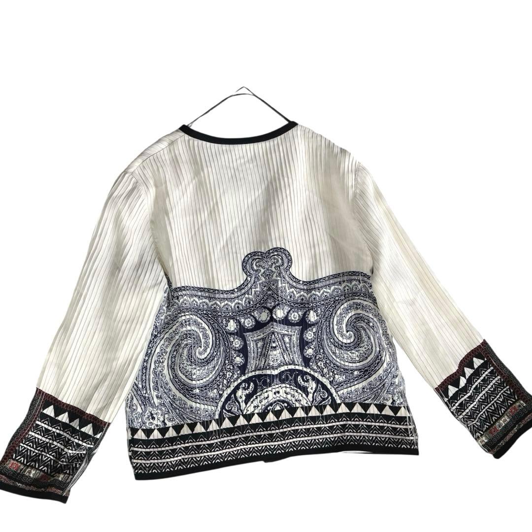 【極美品】 ETRO シルク ペイズリー 46 ノーカラージャケット プリーツ