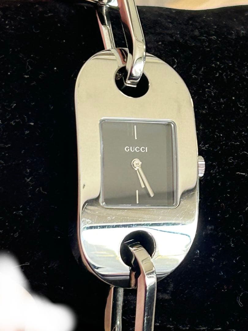 GUCCI グッチ 6155L 黒文字盤 シルバー稼働品チェーンブレスウォッチ