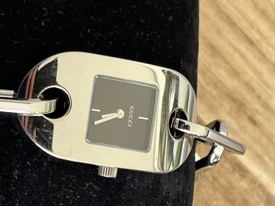 GUCCI グッチ 6155L 黒文字盤 シルバー稼働品チェーンブレスウォッチ