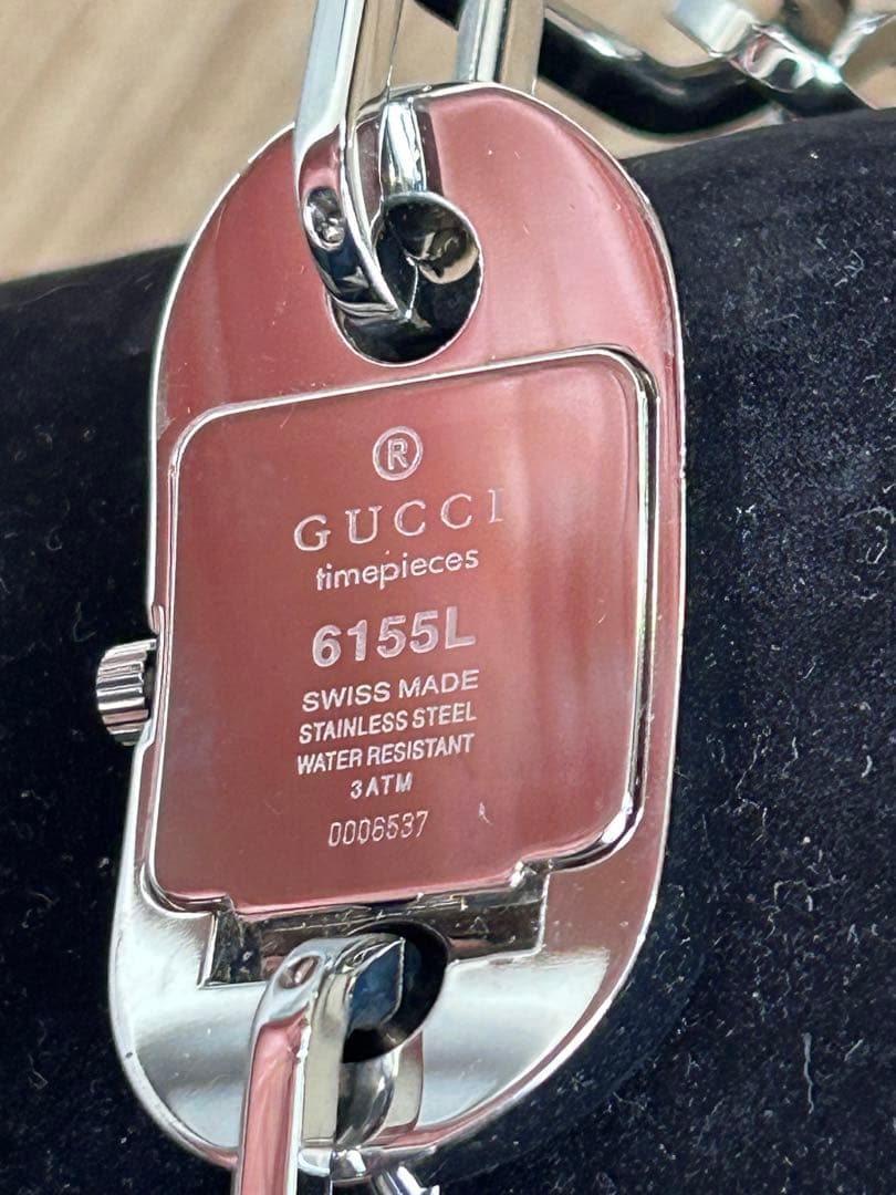 GUCCI グッチ 6155L 黒文字盤 シルバー稼働品チェーンブレスウォッチ