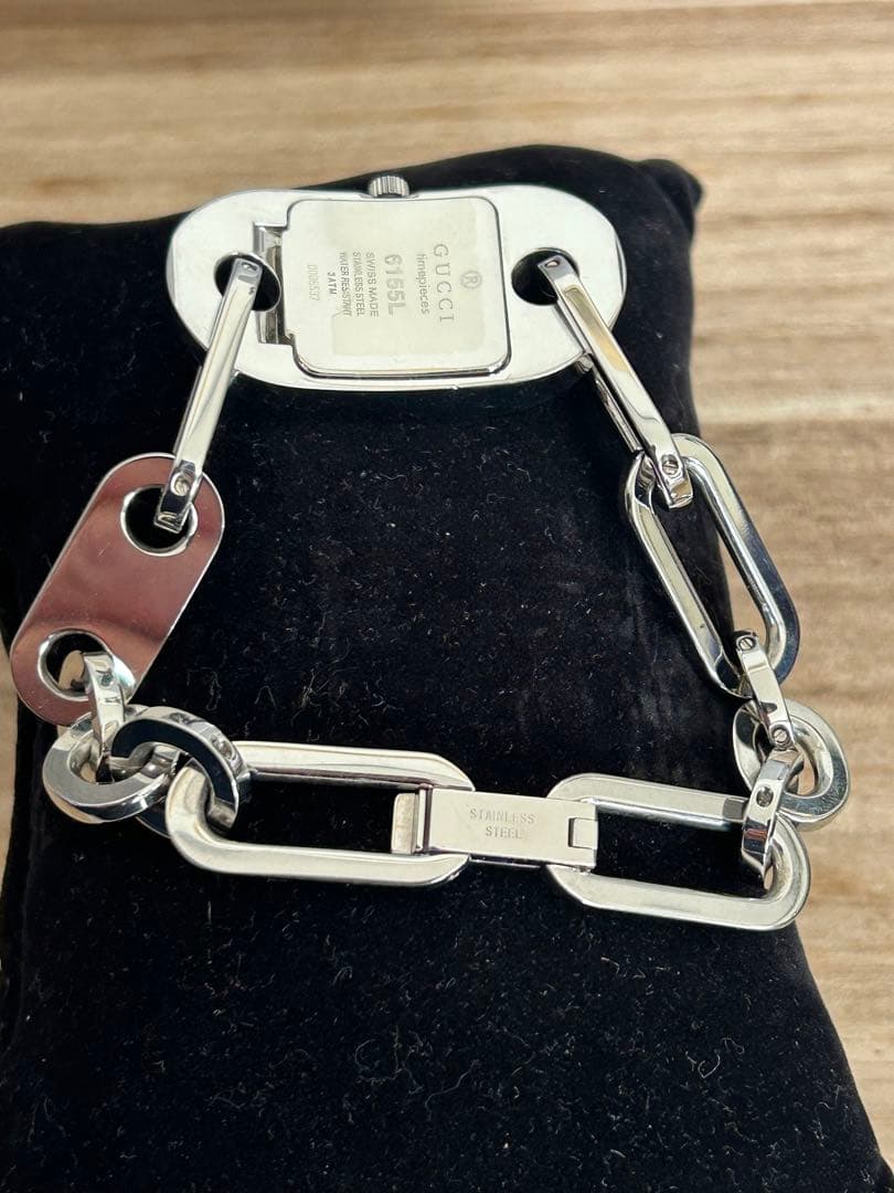 GUCCI グッチ 6155L 黒文字盤 シルバー稼働品チェーンブレスウォッチ