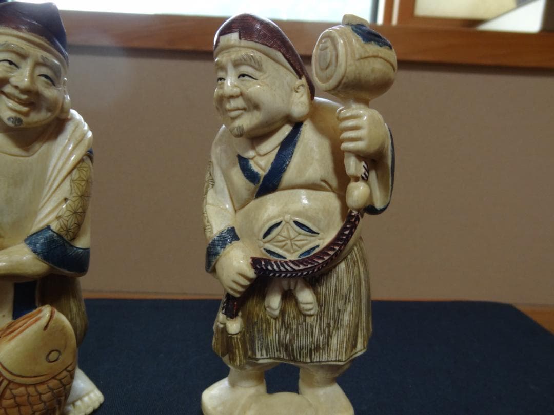 恵比寿大黒　大黒様　縁起物　置物　工芸品　マンモス　天然素材