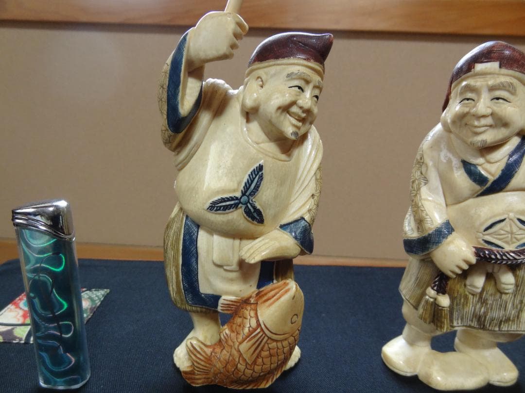 恵比寿大黒　大黒様　縁起物　置物　工芸品　マンモス　天然素材