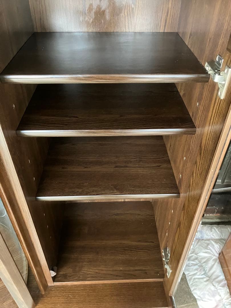 回転扉付き食器棚 飾り棚 ダークブラウン