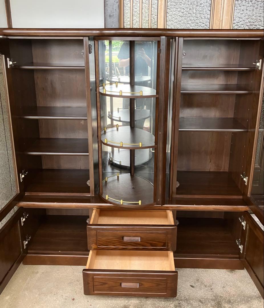 回転扉付き食器棚 飾り棚 ダークブラウン