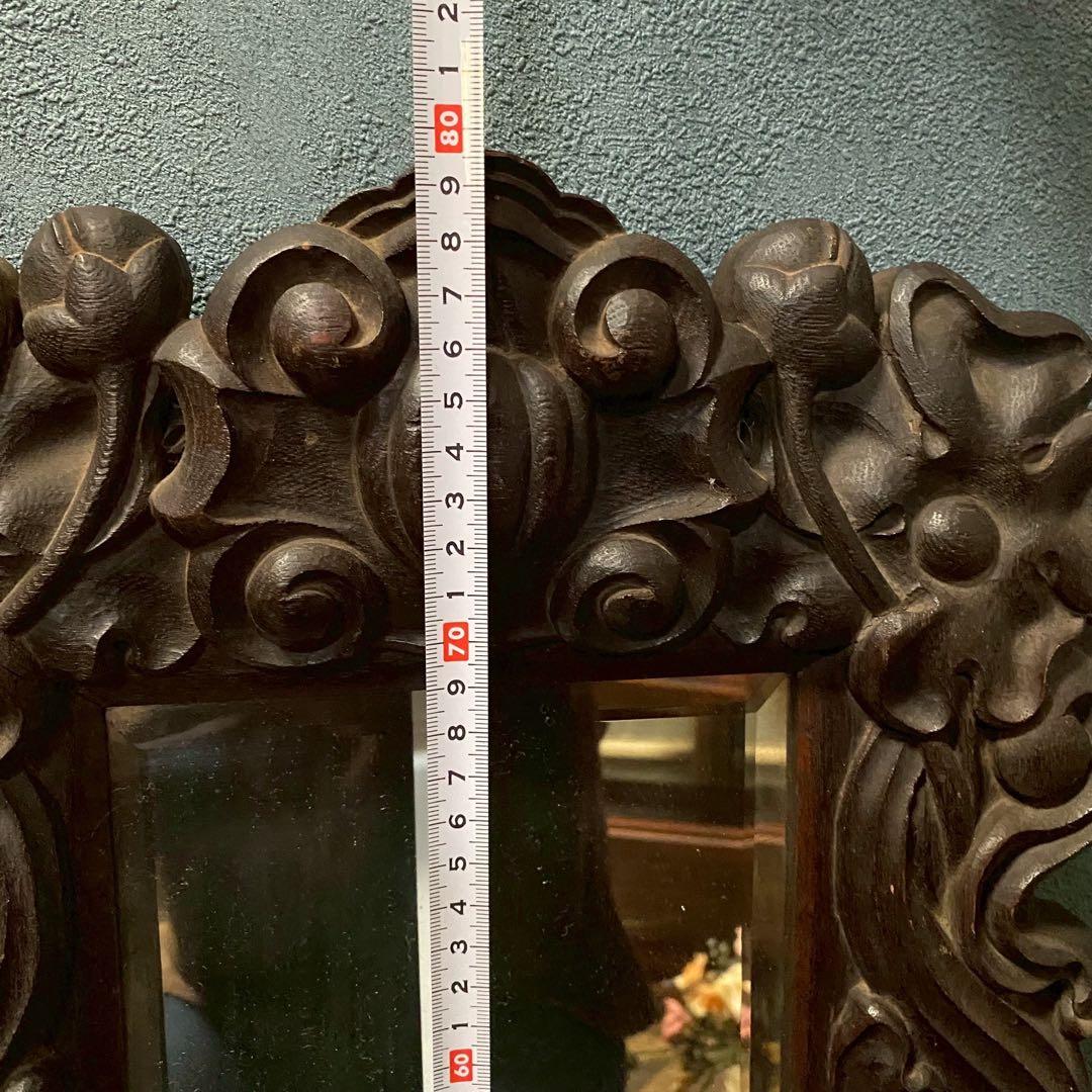 qp＊木製 ウォールミラー 壁掛け 鏡 インテリア 昭和レトロ 当時物