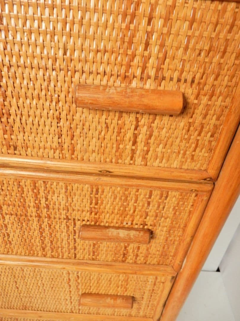 【昭和レトロ アンティーク】ヴィンテージ ラタン 籐 チェスト 6段
