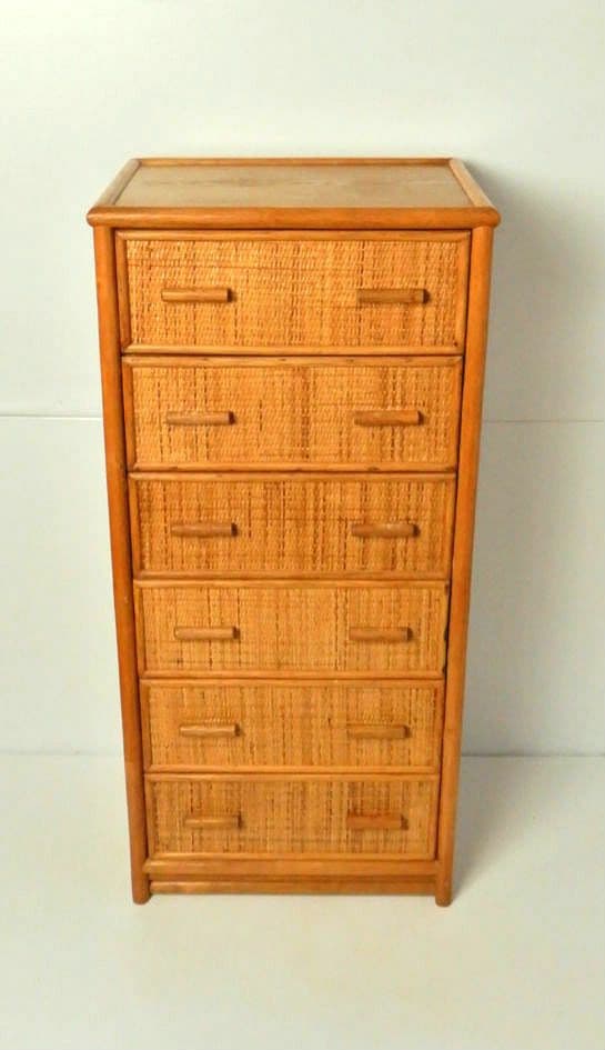 【昭和レトロ アンティーク】ヴィンテージ ラタン 籐 チェスト 6段