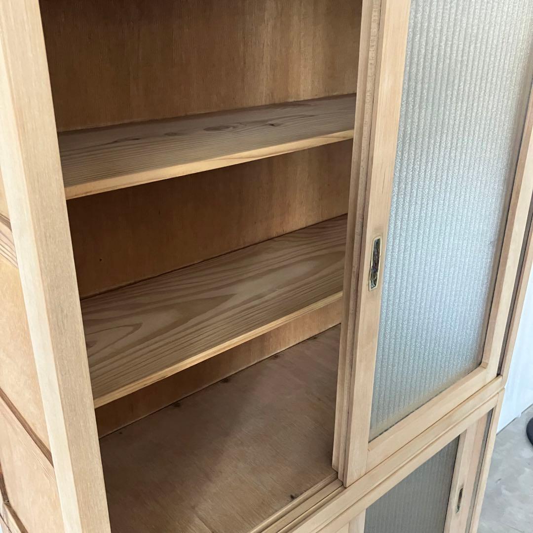 レトロ　アンティーク　古道具　古家具　剥離家具　ストリップド　食器棚　ガラス棚