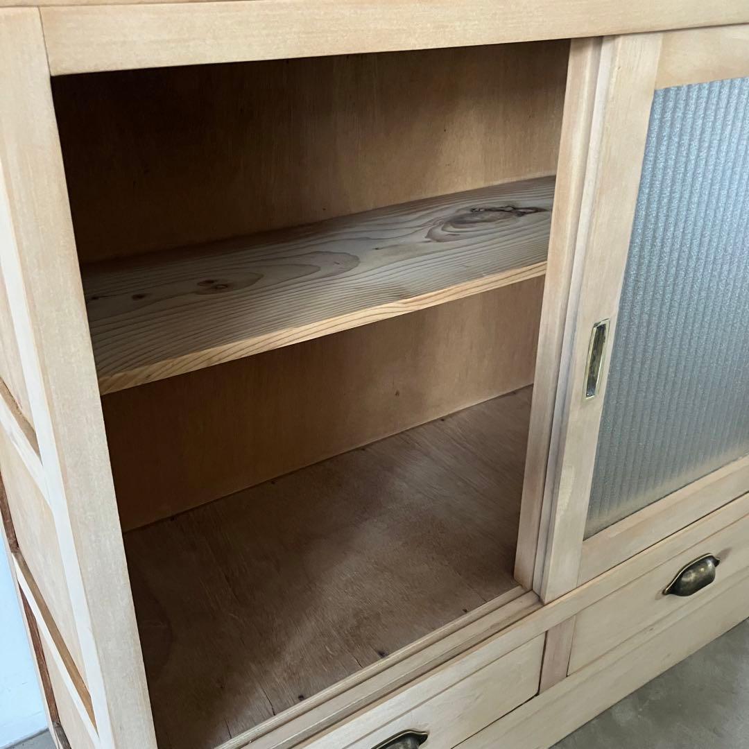 レトロ　アンティーク　古道具　古家具　剥離家具　ストリップド　食器棚　ガラス棚