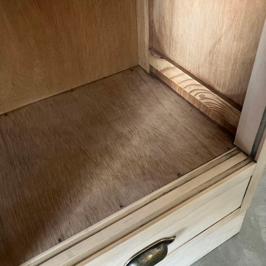 レトロ　アンティーク　古道具　古家具　剥離家具　ストリップド　食器棚　ガラス棚