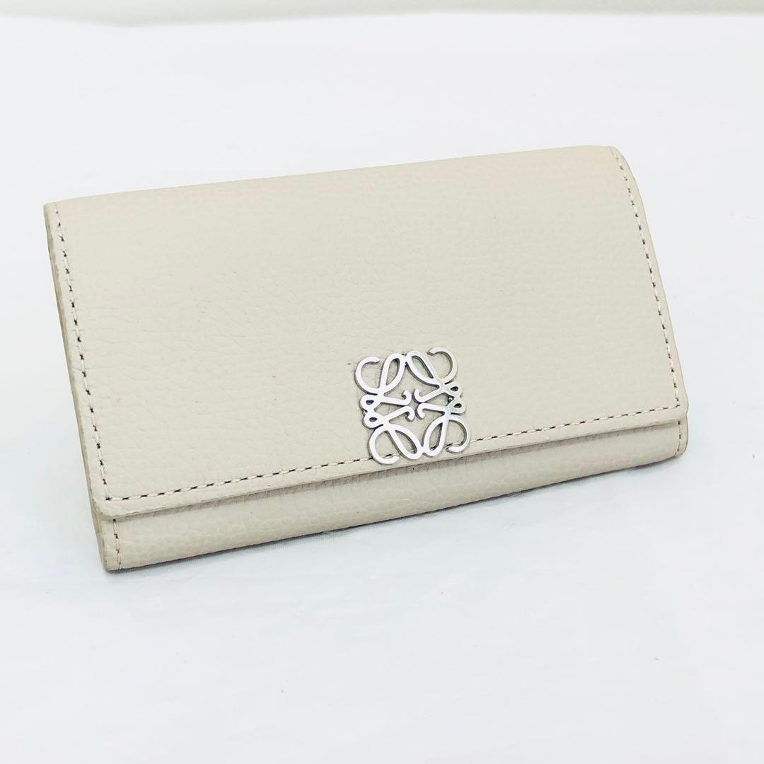 未使用品近い 極美品 ロエベ レザー 6連 キーケース アナグラム ライトグレー