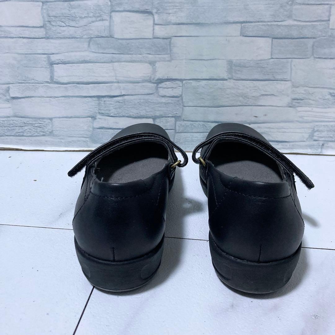 極美品 アシックスペダラ レザーパンプス ストラップ 23 本革 軽量 黒 3E