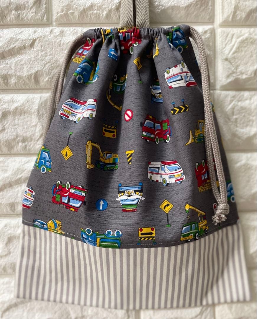 働く車　おしゃれ　レッスンバッグ　ハンドメイド 男の子　入学　入園　上履