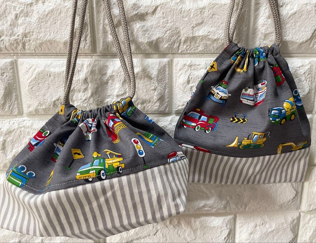 働く車　おしゃれ　レッスンバッグ　ハンドメイド 男の子　入学　入園　上履