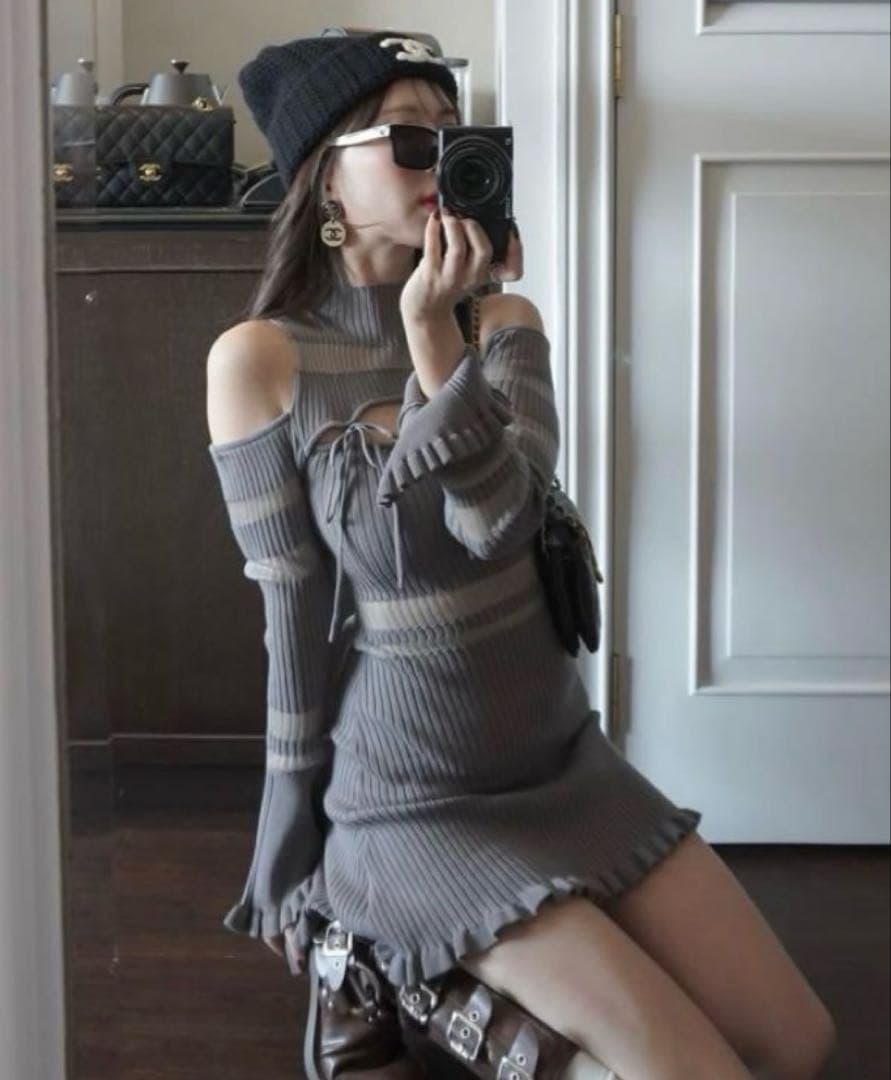 ワンピース amerge sheer ribbon feminine onepiece