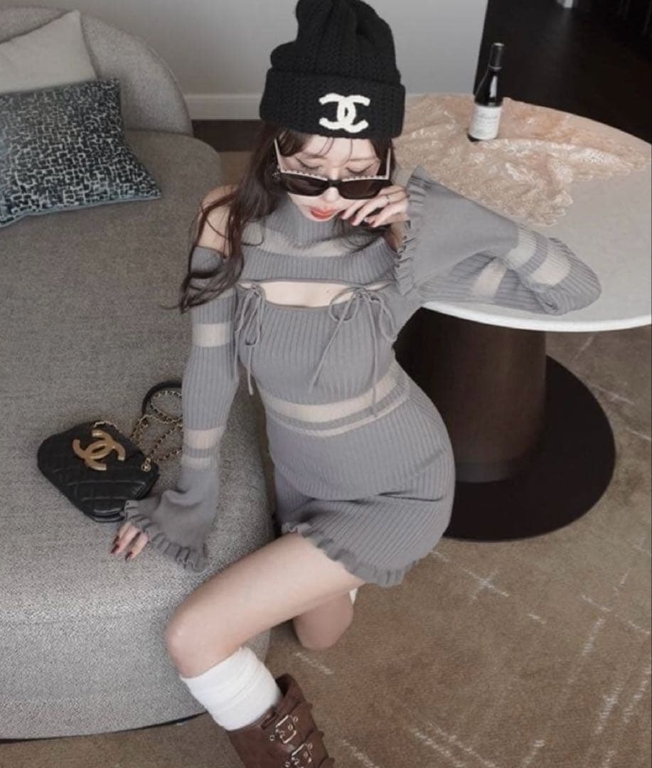 ワンピース amerge sheer ribbon feminine onepiece