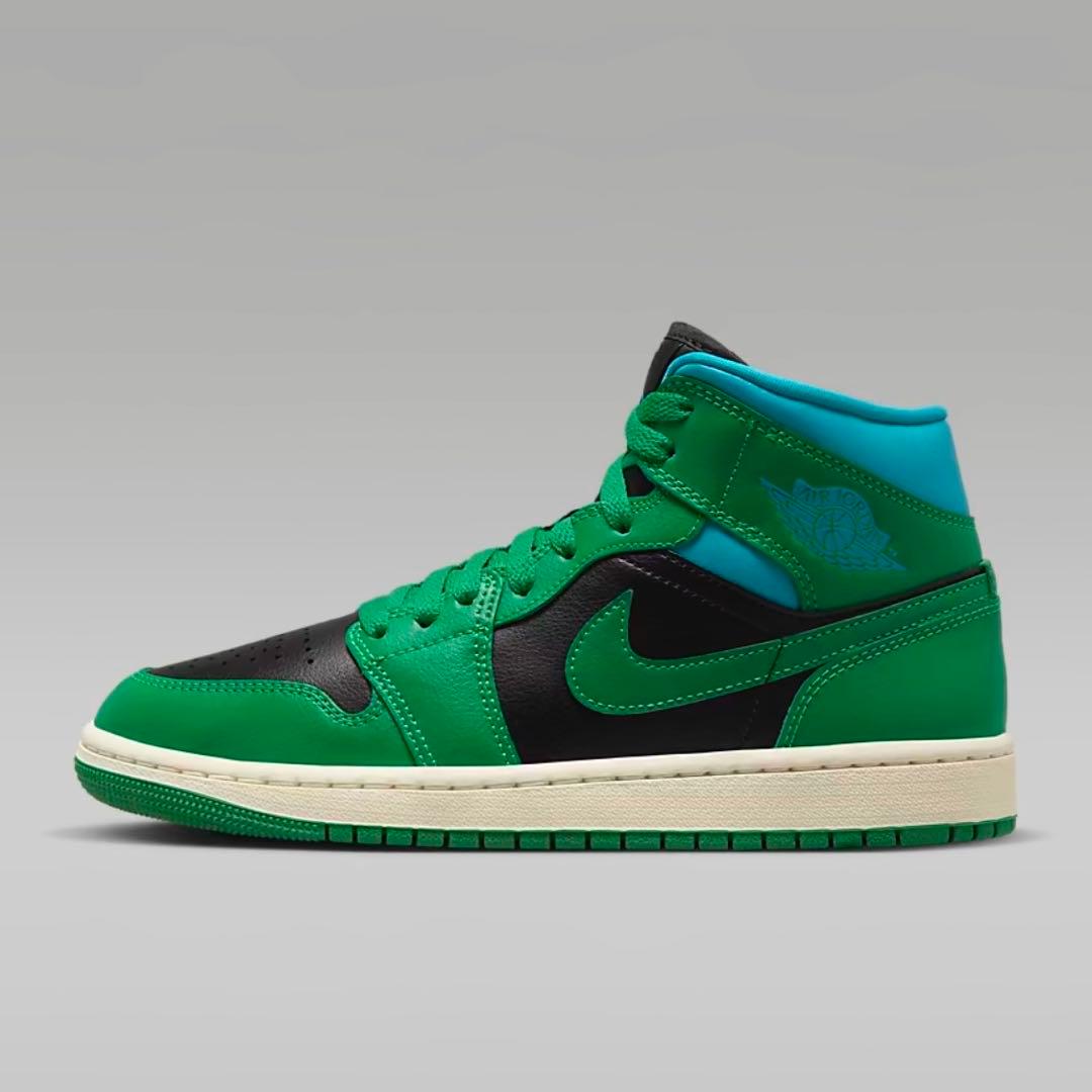 Air Jordan 1 Mid WMNS ブラック/ラッキーグリーン 28cm