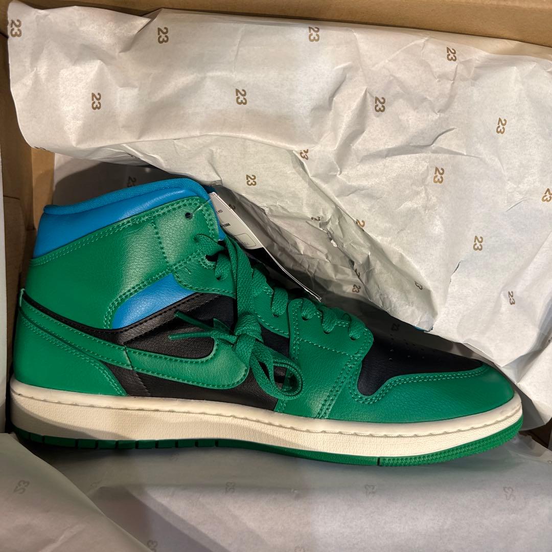 Air Jordan 1 Mid WMNS ブラック/ラッキーグリーン 28cm