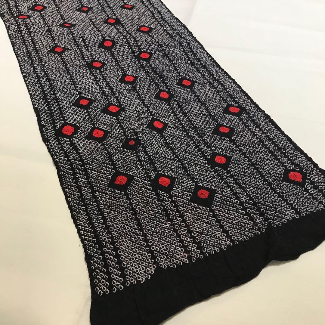 【反物】【総絞り】長さ約11m 巾約34㎝ 黒赤系 保管品 箱入り